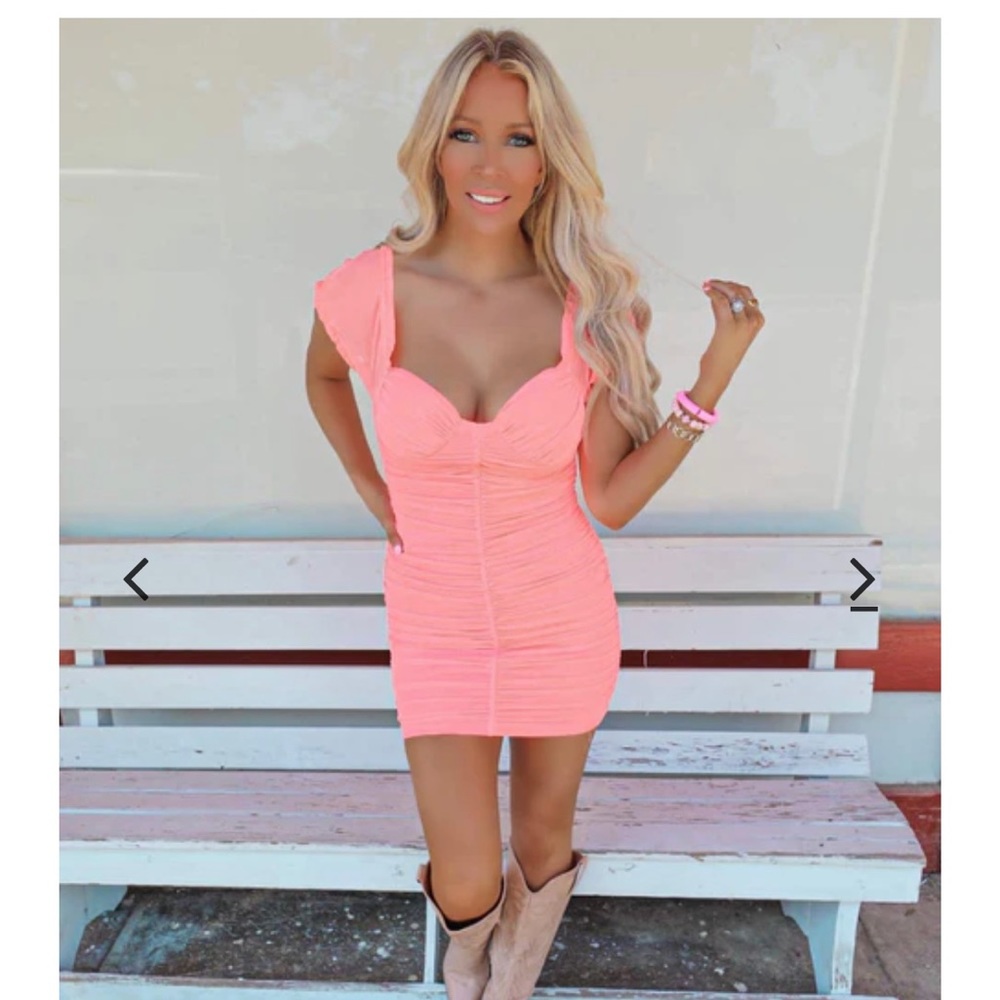 Carlie Coral Ruched Bodycon Mini Dress, NWT